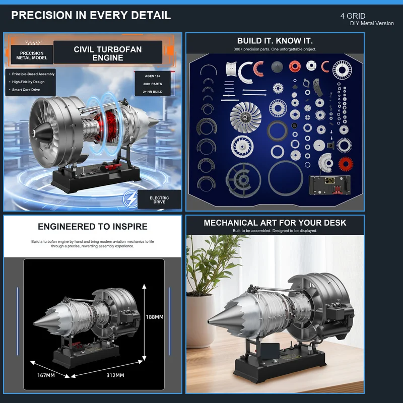 3D DIY Civil Turbofan Engine Metal Assembly Model Kit Mechanical Educational Collectible DM121