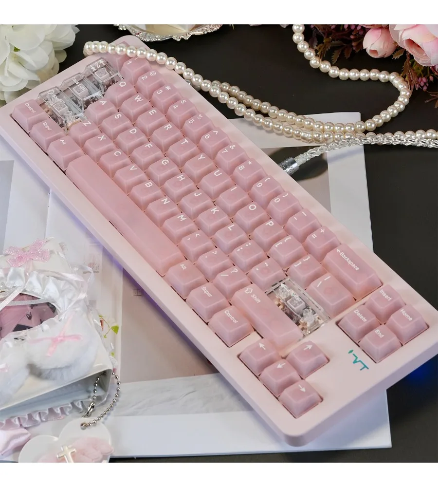 Pink PC fog transparent keycap pad printing customized original Wooting/Mega lion magnetic axis mechanical keyboard
