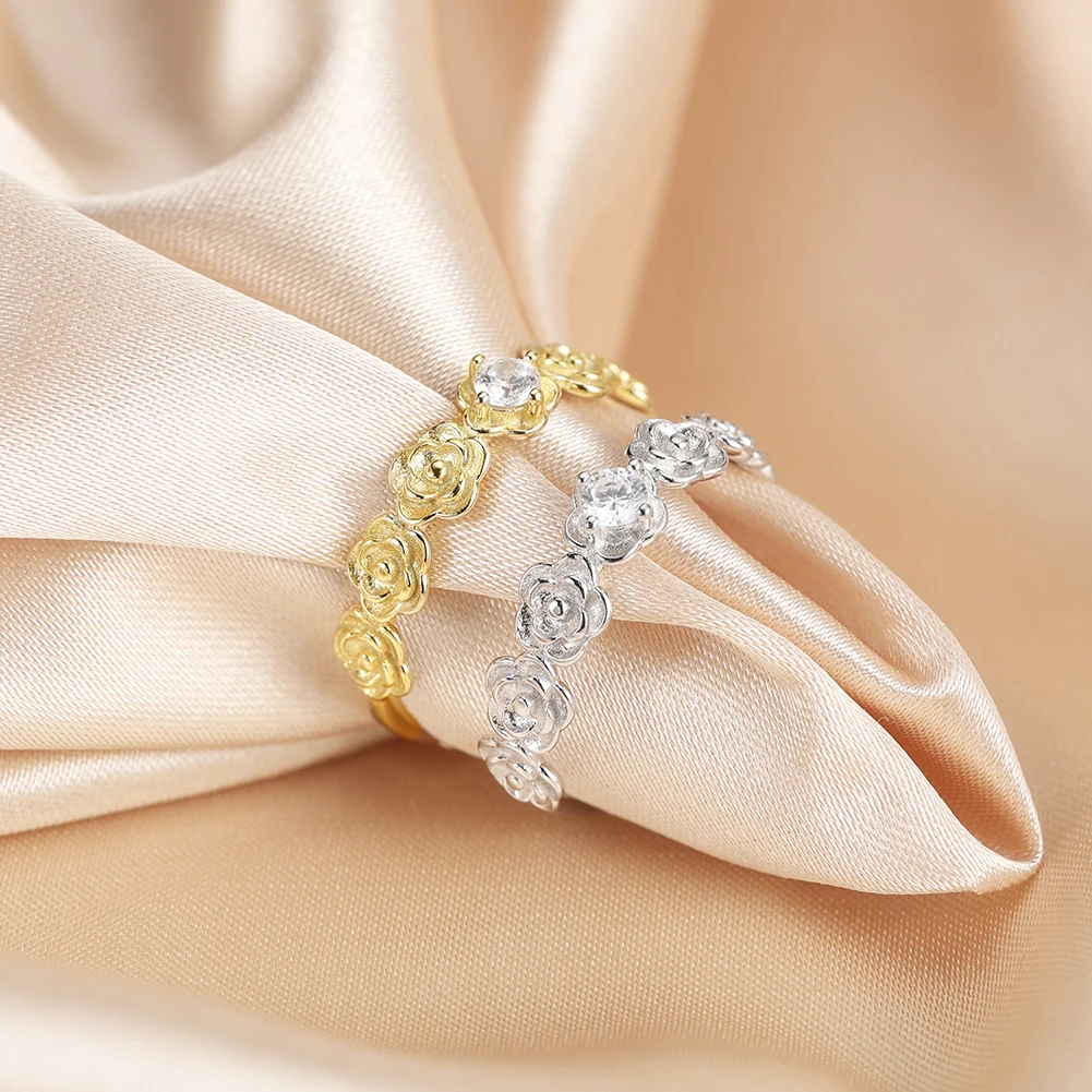 قبلة ماندي S925 الفضة لامعة الزركون الزهور قابل للتعديل الدائري للنساء الفتيات زهرة خاتم جميل حساسة هدايا مجوهرات APR41 #4