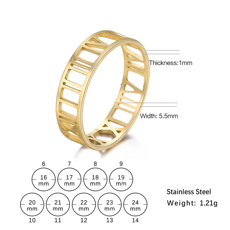 Stainless Steel Hollow Round Rings Letter Gold Color Plated Broadband Personality Terndy Jewelry For Gifts And Party