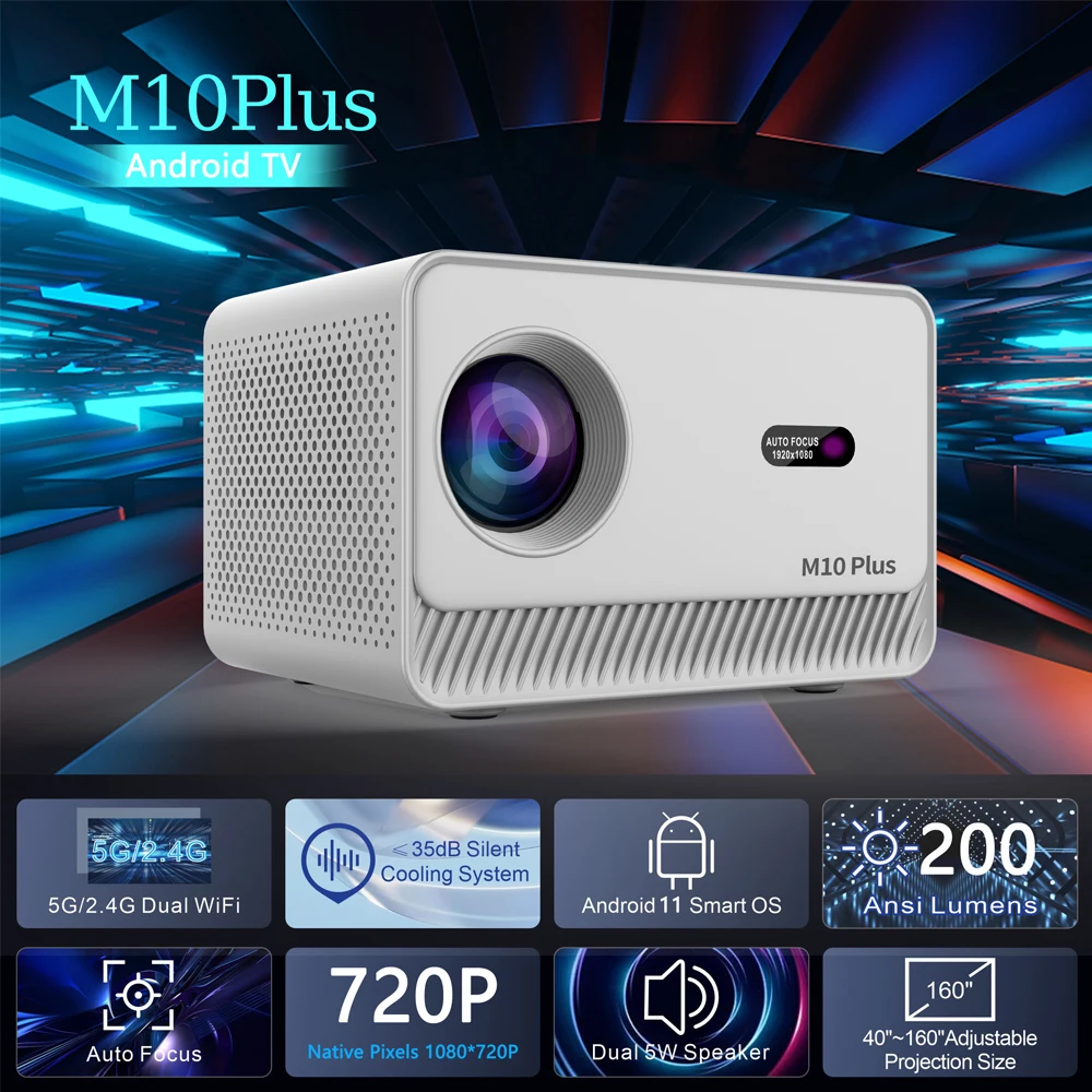 Projector M10 Plus BT5.2 Projector 4K 1280P Auto Levelling Android 11 200 ANSI Dual WIFI Allwinner H713 Home Cinema Projector