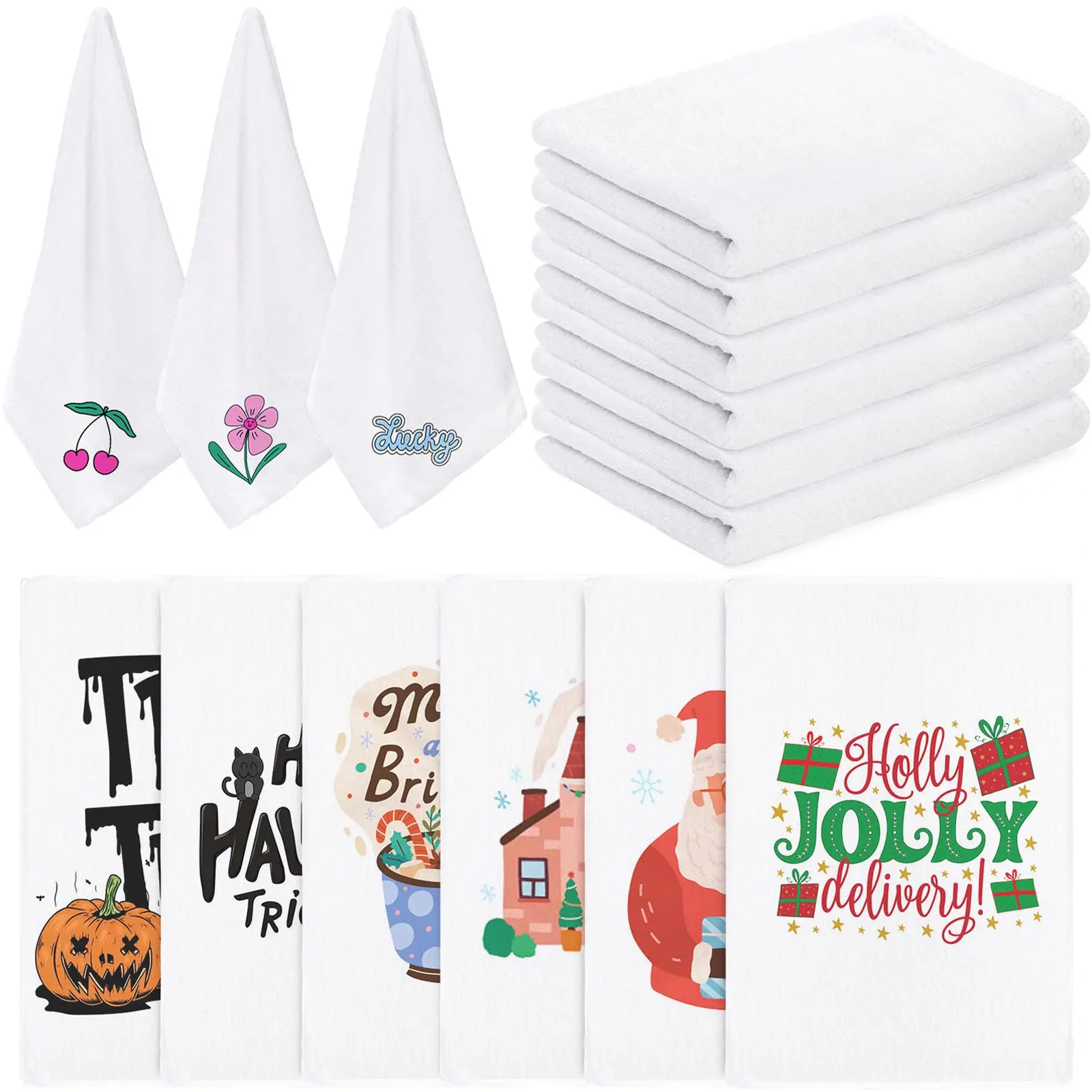 6/10pcs Sublimation Blank Sweat Absorbing Sports Towel White Soft Bathroom Towels Multi Purpose Dish Towel Kitchen Home Decor