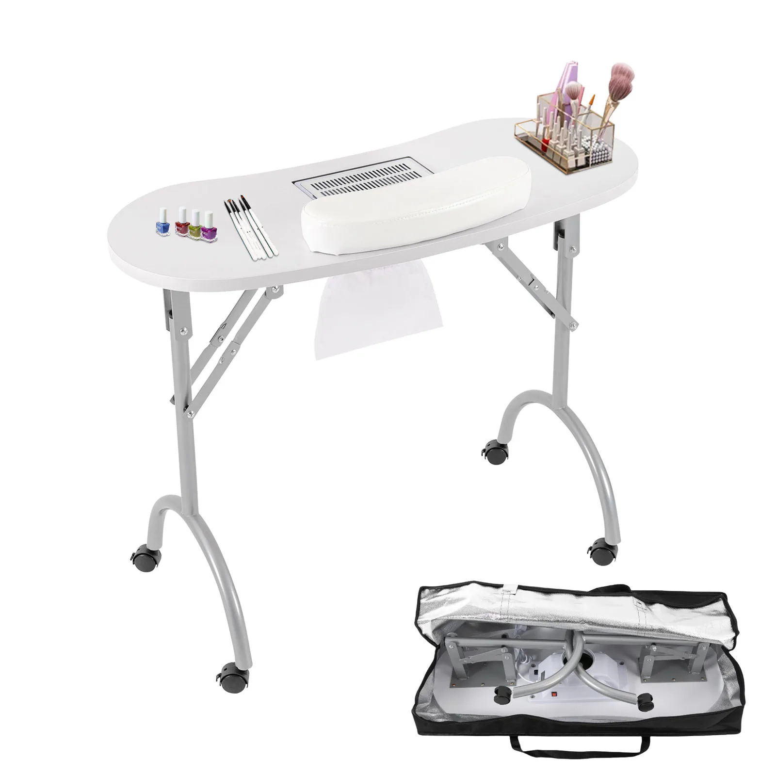 Biały stół do manicure, biurko do paznokci, składany, przenośny, z torbą do przenoszenia