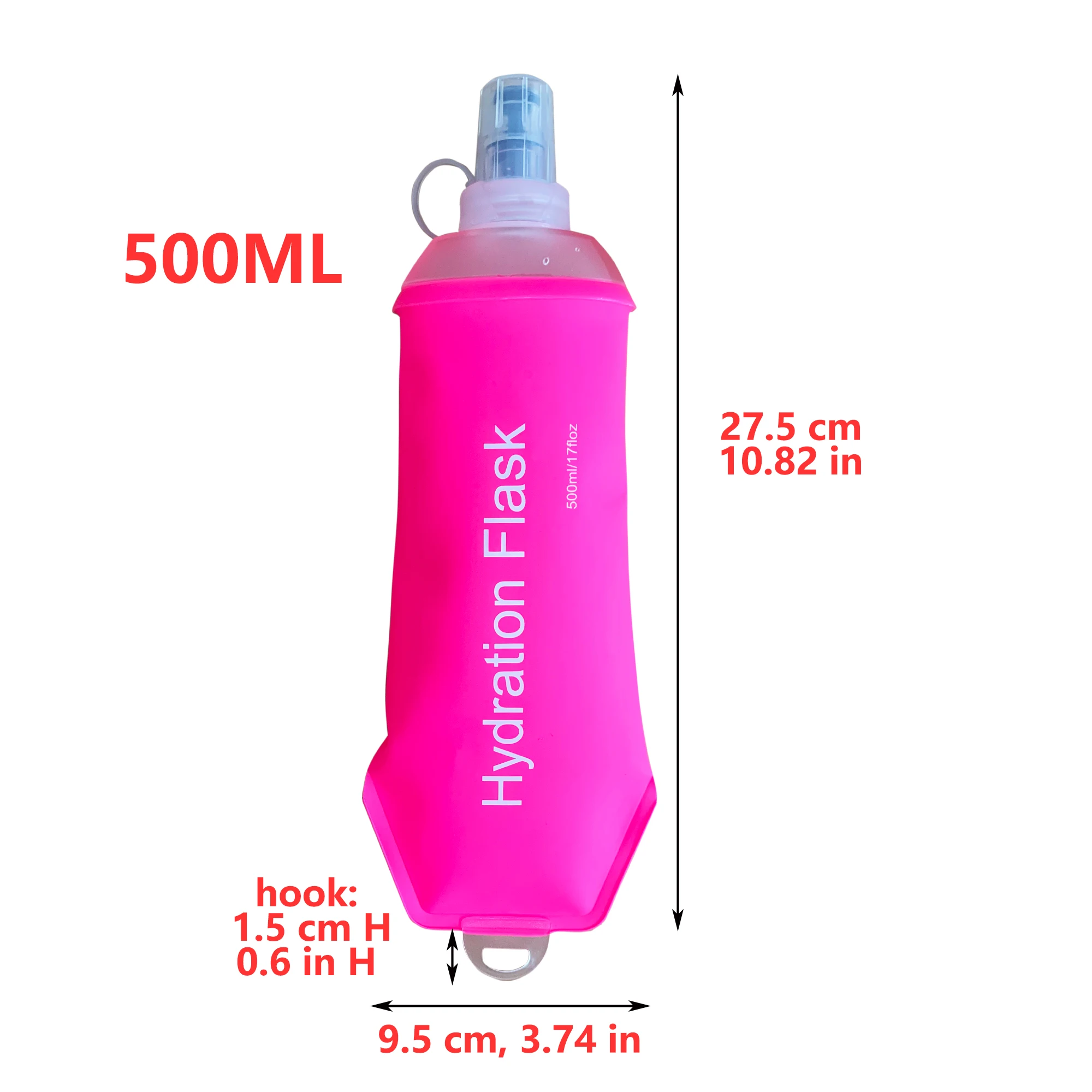 AXEN Folding Water Bottle, Collapsible, Soft Flask, TPU, Cycling, Running, Camping, Travelling, Pink, Blue, Green, 500ml