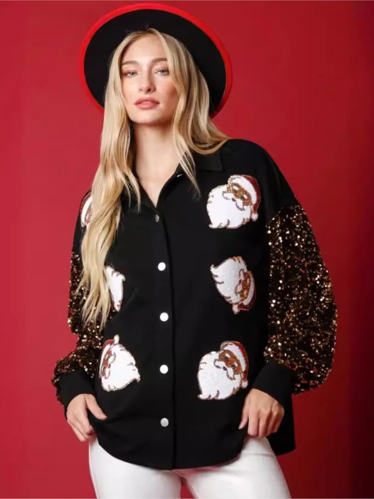 Weihnachten Outer Herbst Kleidung Mantel Winter Kleidung Frau Zieht Femmes Pailletten Lange Ärmel Mode Lässig Pendeln Homewear