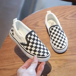 Kid Canvas Shoes White and Black Plaid Checkered Casual Sneakers Spring Summer Breathable Soft Sold Fashion Shoes for Boys Girls