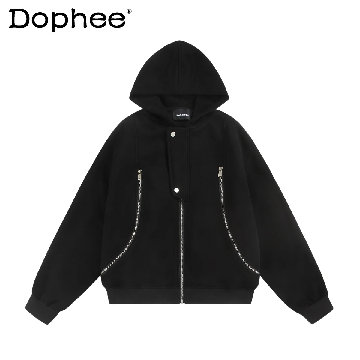 

American High Street Fashion Trend Zipper Hooded Cardigan Sweatshirt Loose Casual Design Jacket Unisex