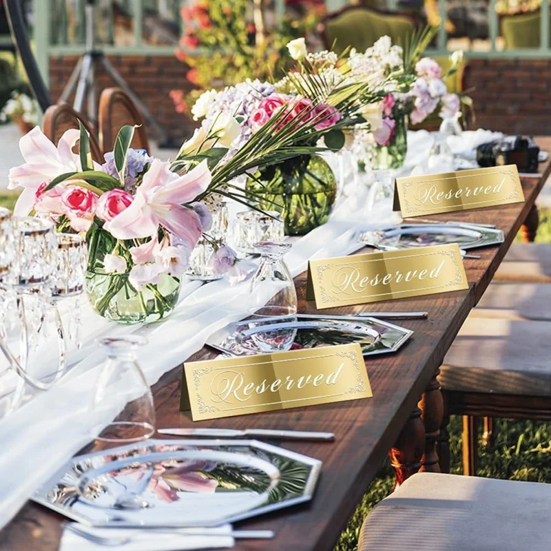 12PCS Reserved Table Signs, Gold Reserved Signs for Wedding, Acrylic Doubleside Reserved Seating Signs Guest Reservation-DT30