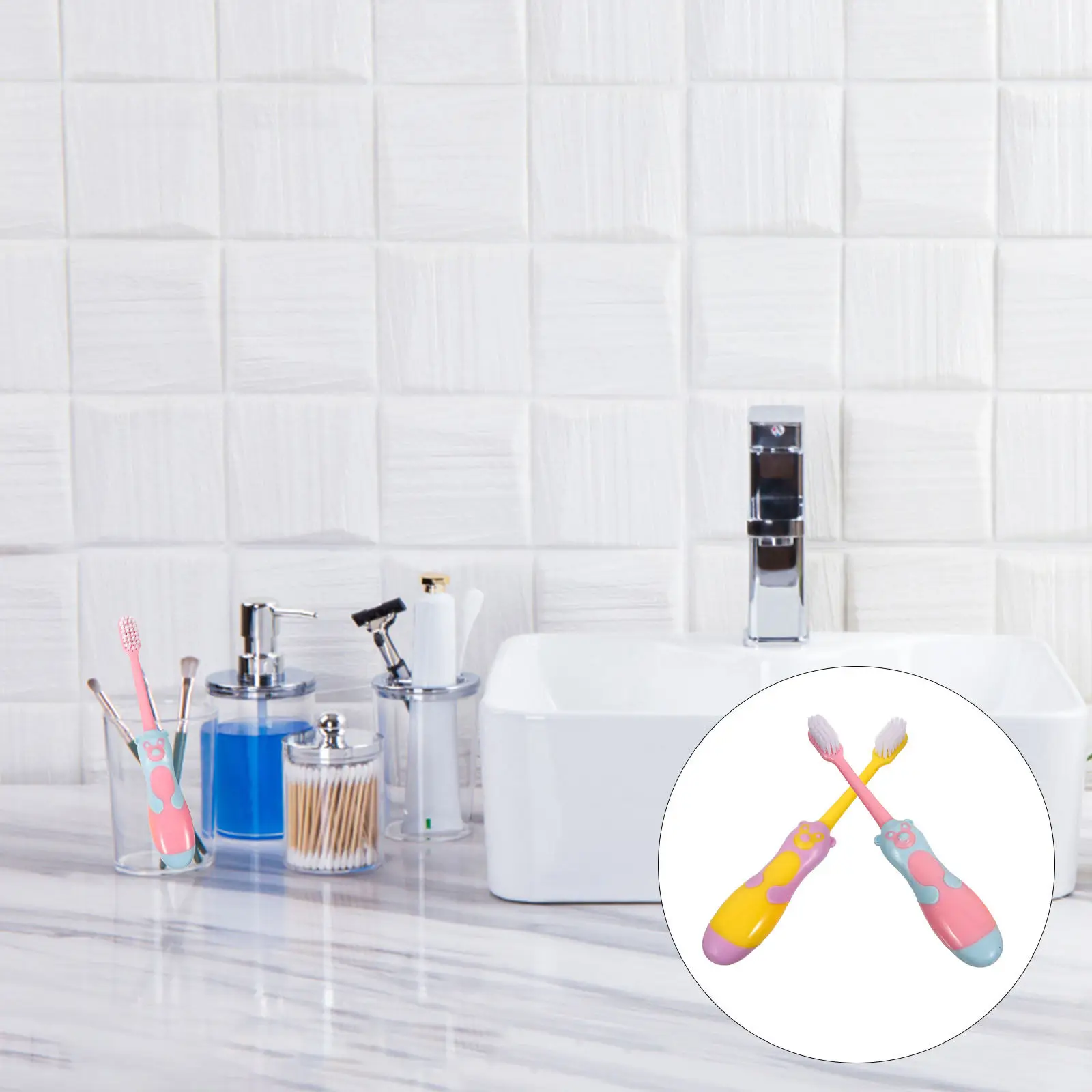 

6Pcs Children Toothbrushes Cute Cartoon Piggy Slim Head Ultra Fine Bristles Ergonomic Design Suction Cup Baby Teeth Cleaning