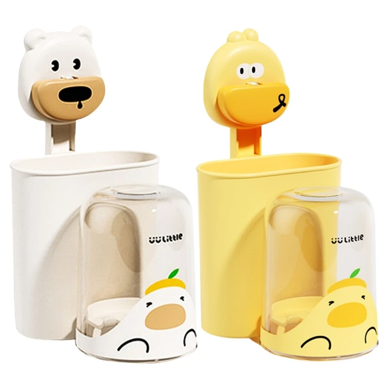 

Y166 Colorful Toothbrush & Cup Holder Set for Children Not Drill Wall Hanging Solution Child Friendly Toothbrush Cup Holders