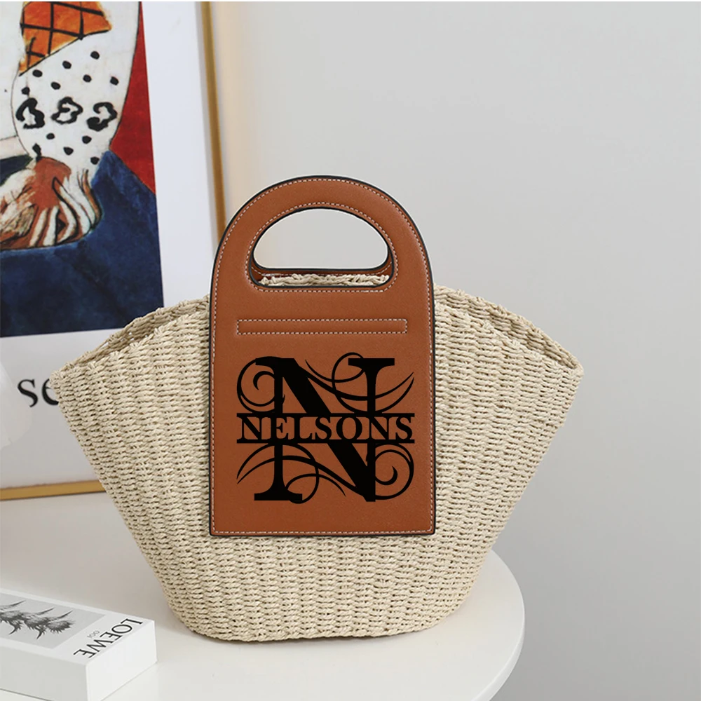 New Summer Fashion Woven Shoulder Bag Women Large Handbag Personalized Name Straw Knitted Beach Bag Ladies Shopper Tote