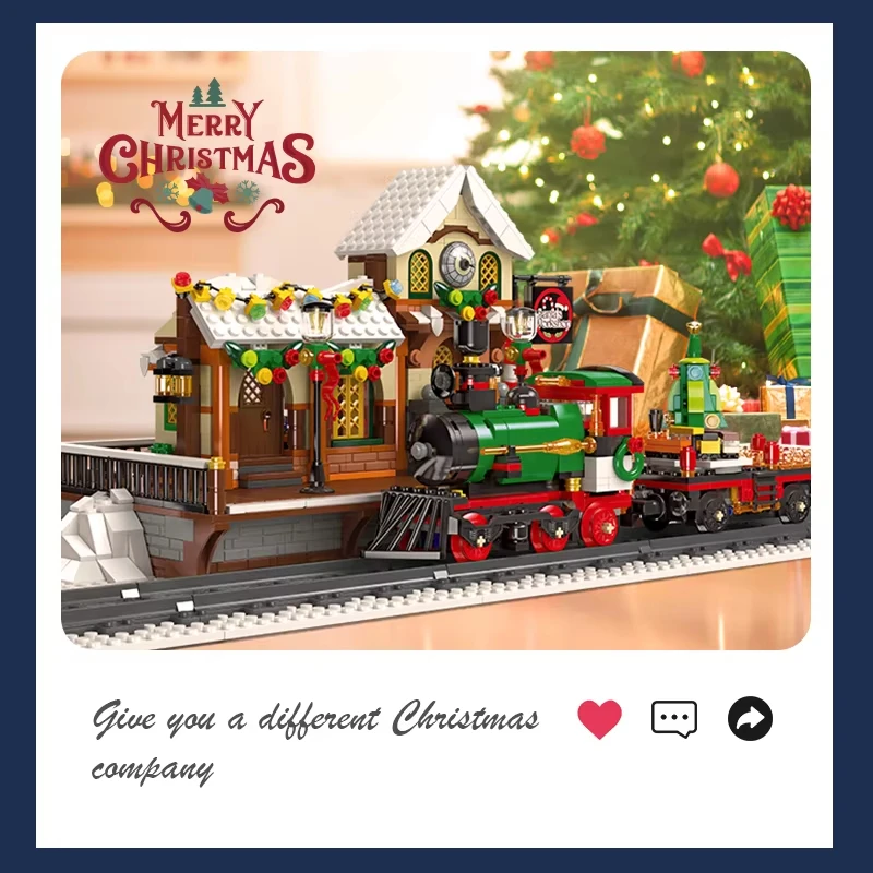 Estação de trem de natal blocos de construção conjuntos cenário arquitetônico festival decoração modelo tijolos brinquedos diy para crianças presentes natal