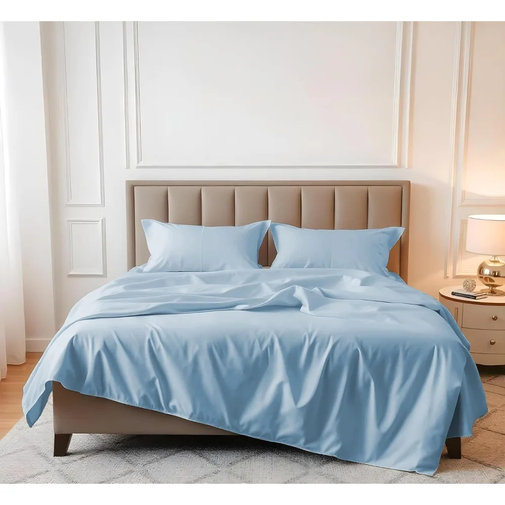 

100% Supima Cotton Queen Sheet Set, 4pc Cotton Sheets Queen Size Bed Set, Soft & Breathable Cotton, Luxury Deep Pocke