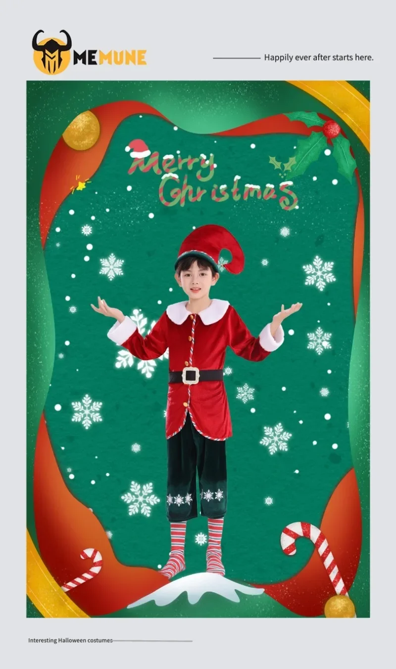 Regalos de Navidad para actuación en escenario de fiesta de Papá Noel, disfraz de elfo rojo de Navidad para niños y niñas, traje de cosplay de hadas con sombrero