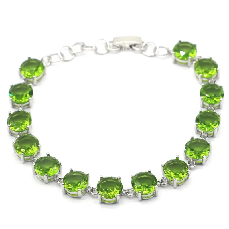 Buy 5 Get 1 Free 14g 925 SOLID STERLING SILVER BRACELET Green Peridot London Blue Topaz Aquamarine Golden Citrine 7-8inch