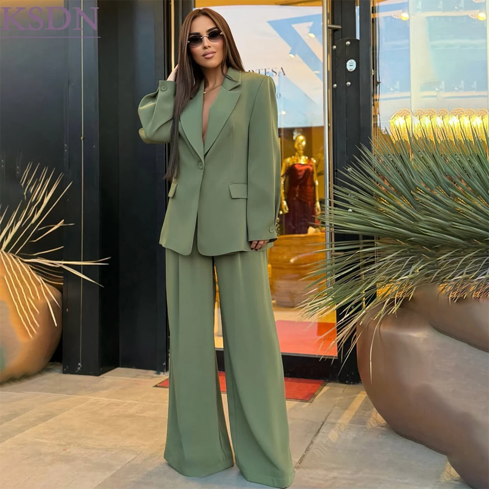 Stylish Women's 2 Piece Suits Loose Fit One-Button Wide Leg Trousers Formal Office Lady Jacket Pants Sets Luxury Female Clothing