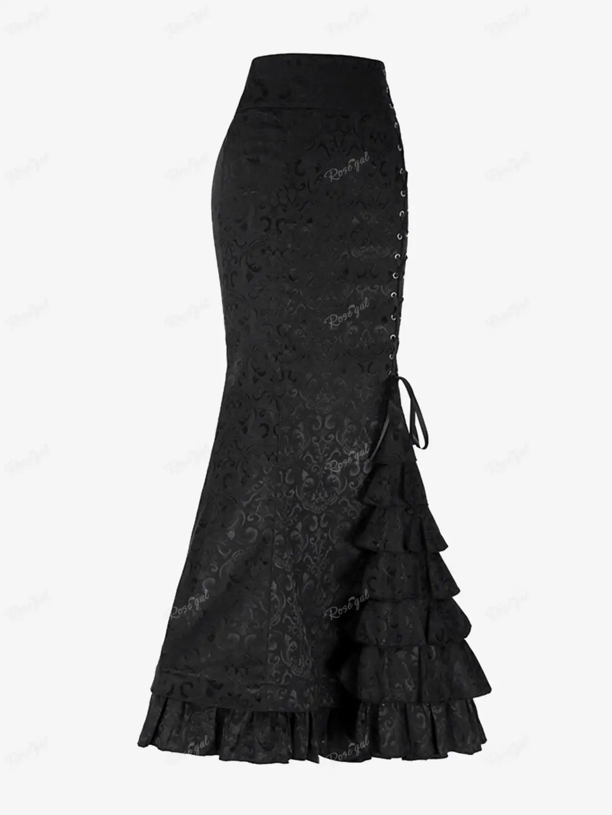 ROSEGAL Plus Size Side Lace Up Vintage Ruffles Skirts Women Gothic Asymmetrical Ankle-Length Mermaid Skirt New Long Bottom Skirt