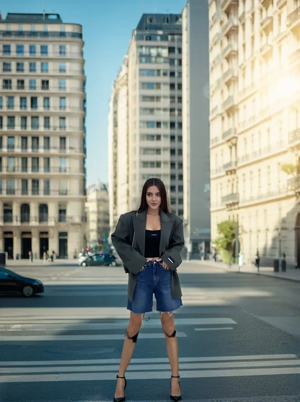 Neue 2024 sommer Hohe Taille Denim Shorts Für Frauen Taschen Grate Blau Farbe Kurze Jeans Frauen Streetwear Casual frauen Shorts