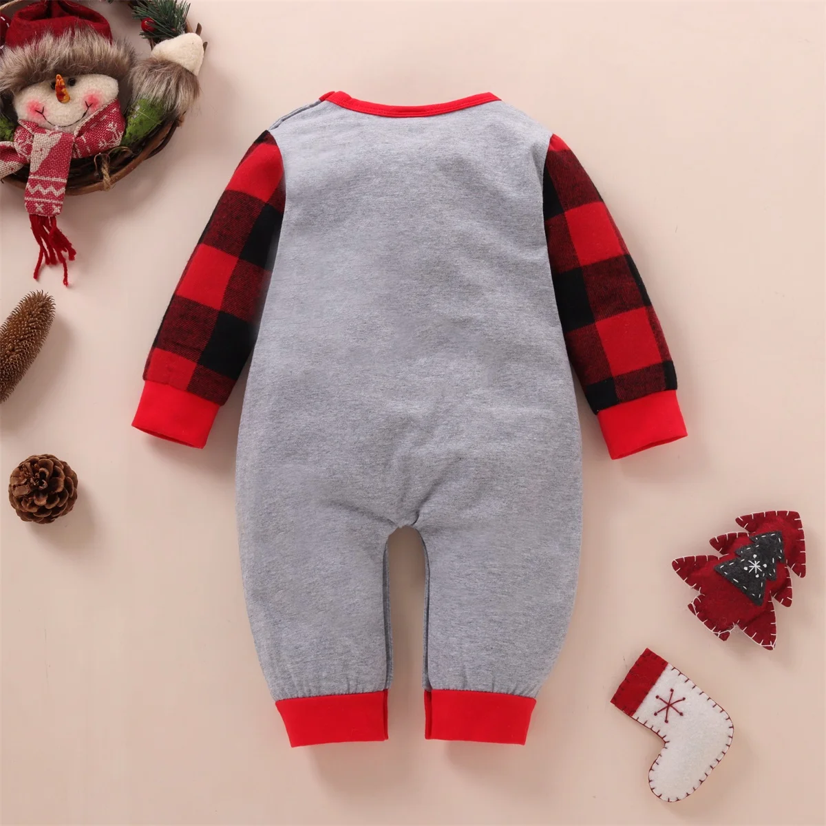 طفل رومبير ربيع الخريف عيد الميلاد كتلة اللون طويلة الأكمام طباعة نيسيي ملابس الرضع Babygrow الطفل السروال القصير