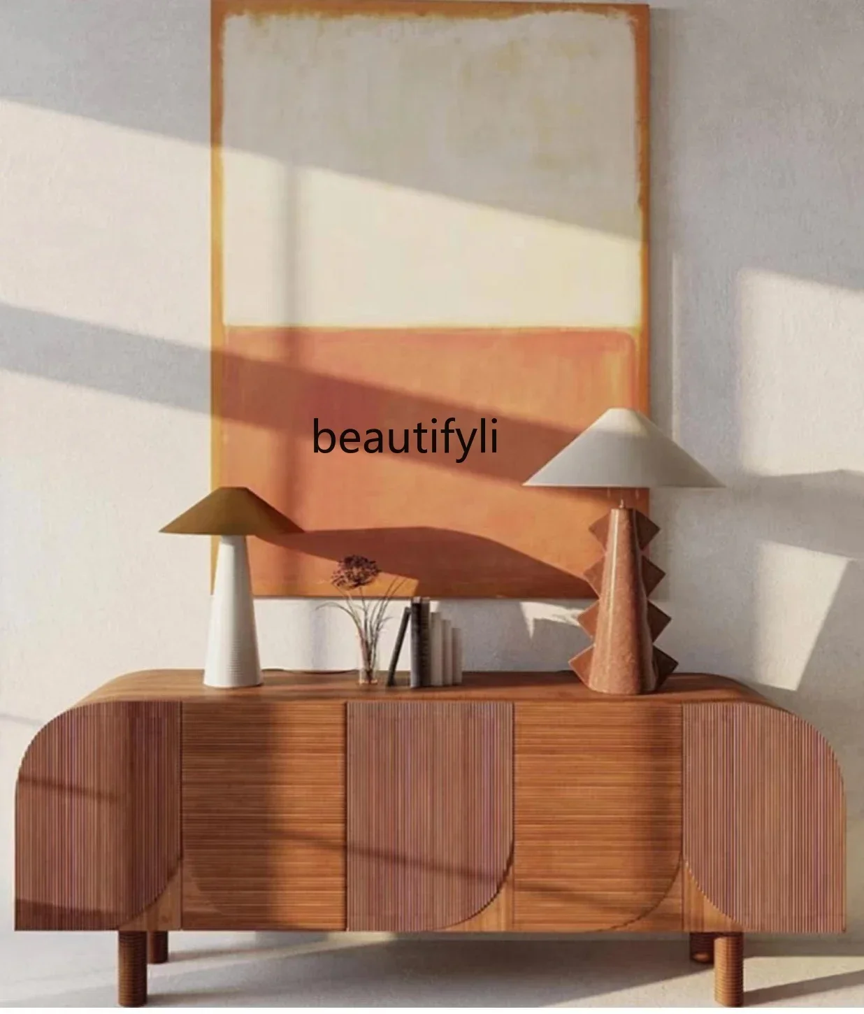 

PP Nordic Solid Wood Sideboard Cabinet Ash TV Cabinet Living Room Japanese Style Storage Entrance Cabinet