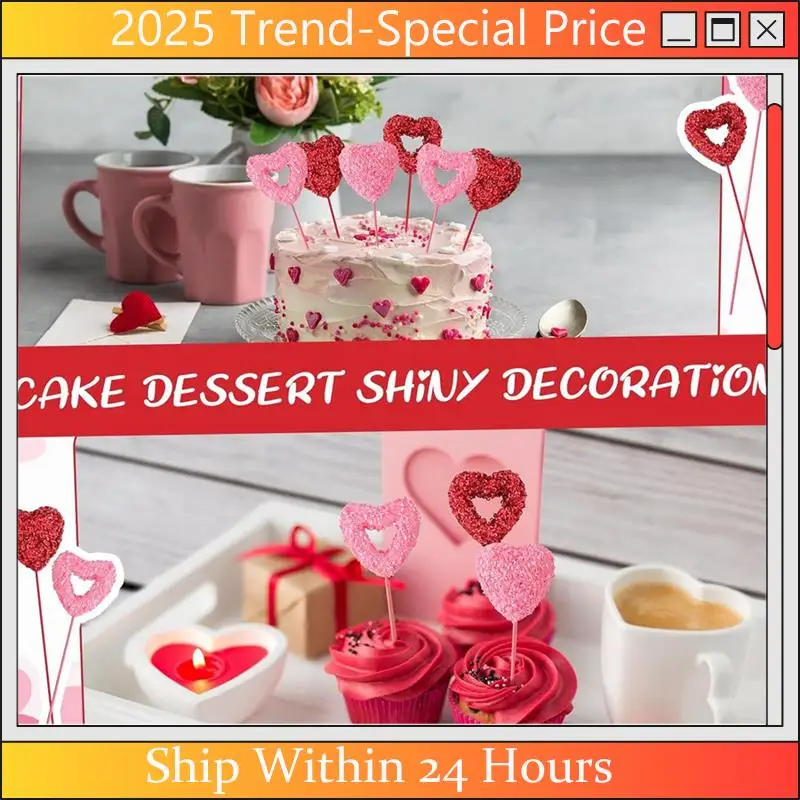 

A61Z Deals Valentine's Day Puffy Sparkly Foam Hearts Stems Valentines Floral Picks Foam 36Piece