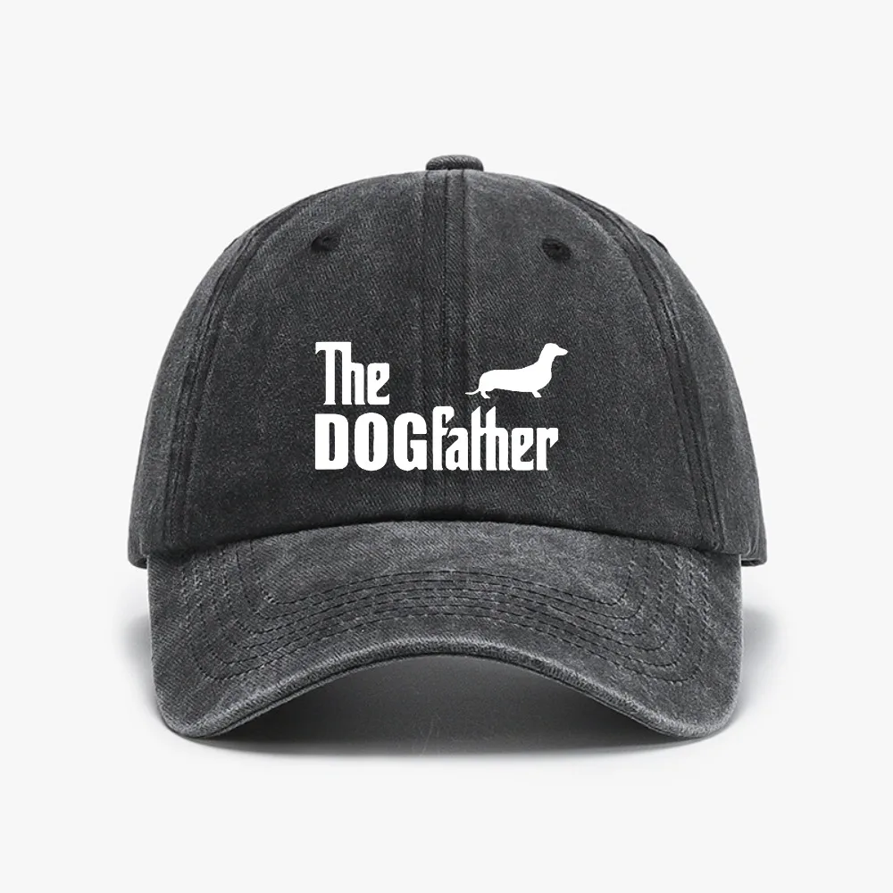 

Fashion THE DOGFATHER Dachshund Sausage Dog cap Funny Washed Distressed Denim Baseball caps adjustable snapback hat