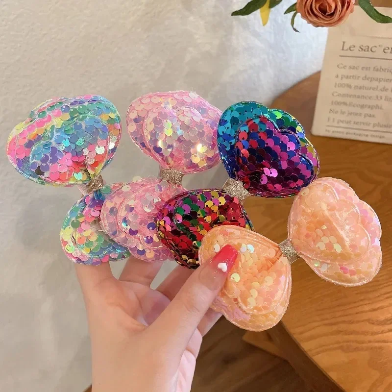 

5PCS Long Gradient Color Sequin Glitter Big Bow Hair Clips For Girl Kids Cute Kawaii Princess Fairy Hairpin Fashion Accessories