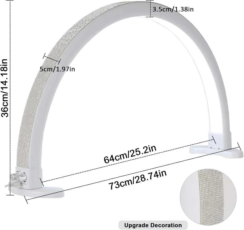 Lampada per unghie da tavolo a mezzaluna con lampada per ciglia a forma di U con diamante Lampade da tavolo portatili per salone di bellezza per salone di tatuaggi per unghie