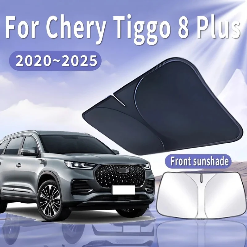 

For Chery Tiggo 8 Plus 2020~2025 2023 Foldable Car Sun Visor Front Windshield Sunshade Heat Insulation Summer Auto Accessories