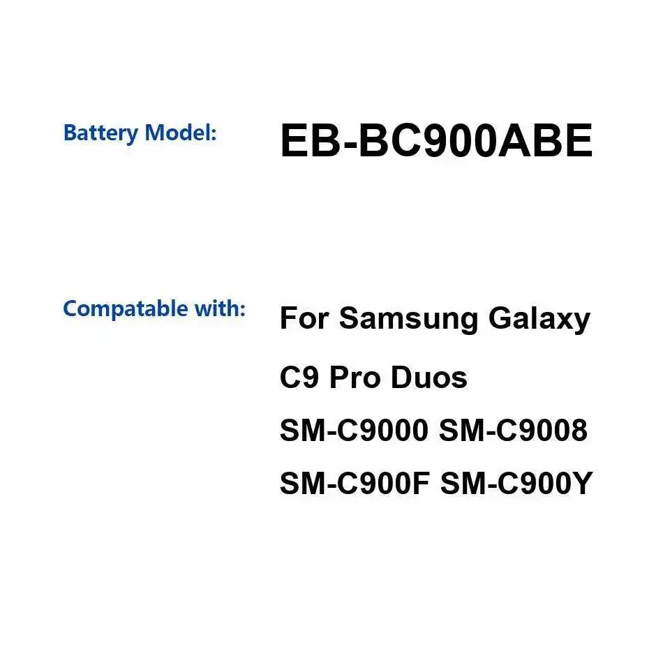 

Mobile Phone Battery Long-Lasting For Samsung Galaxy C9 Pro Duos SM-C9000 SM-C9008 SM-C900F SM-C900Y 4000Mah EB-BC900ABE