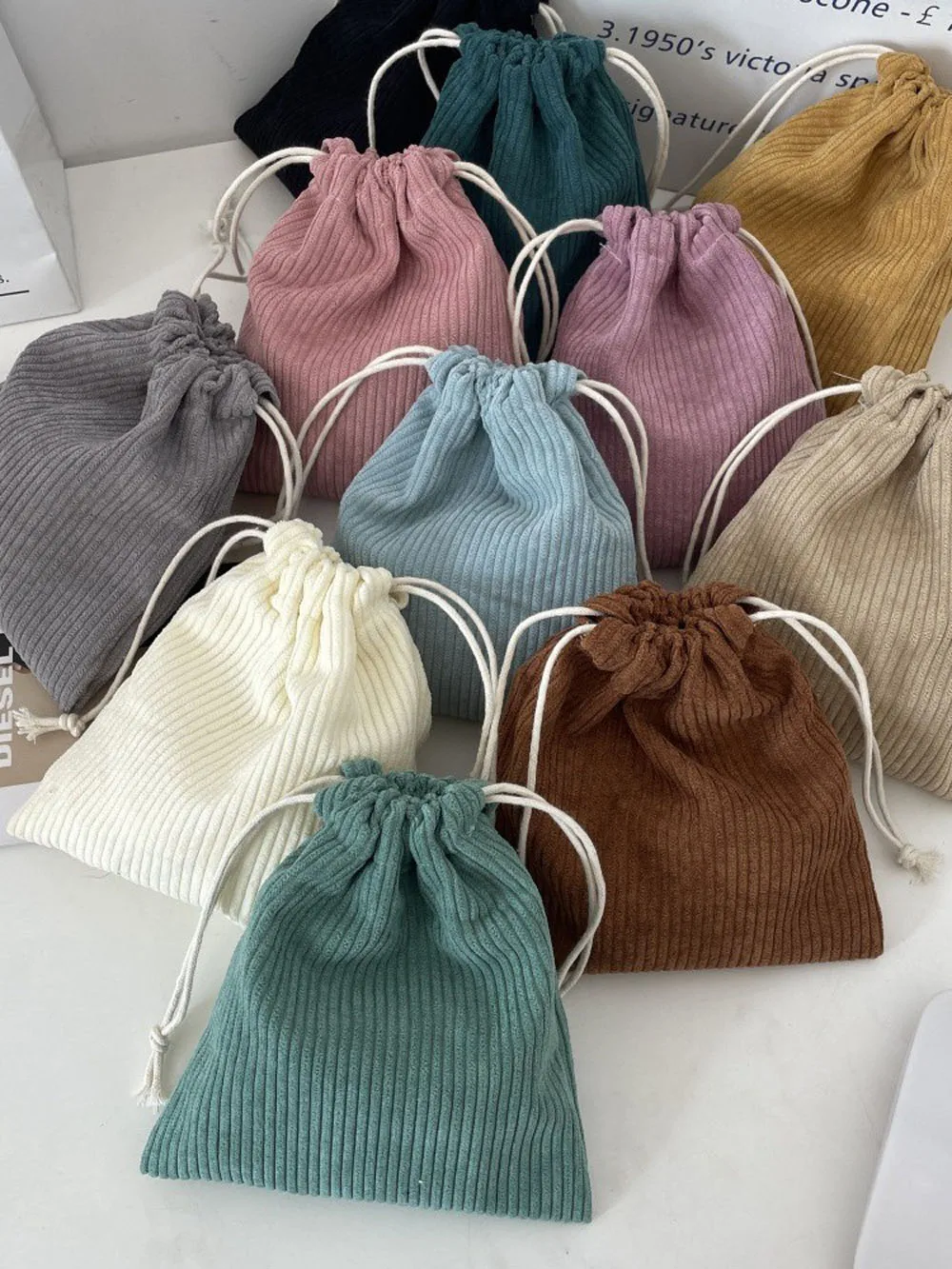 50pcs 14x16cm/5.5x6.3 inch Drawstring Corduroy Bags Portable Cosmetic Bag for Birthday Party Wedding Gift Packaging Pouches