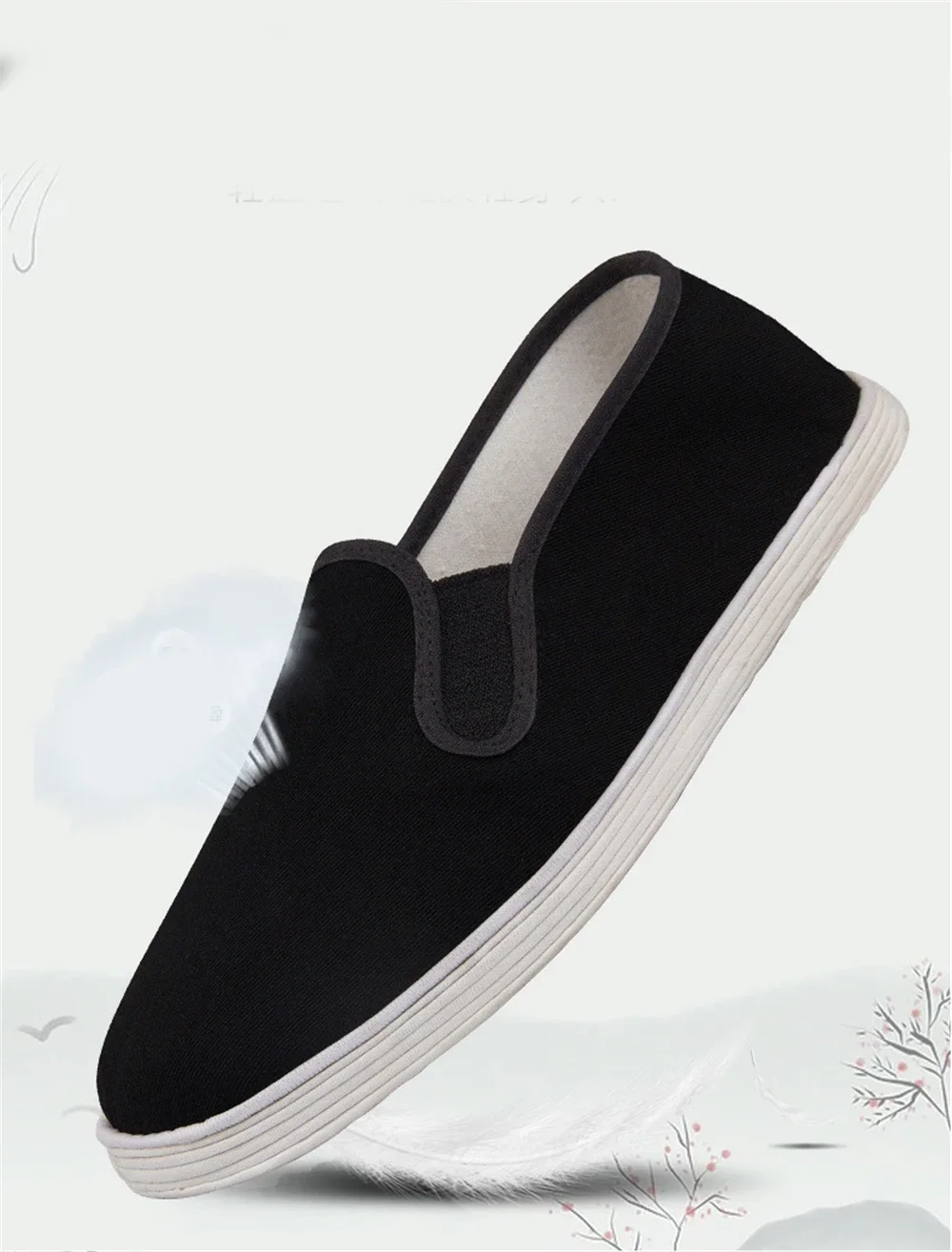 Zapatos planos de algodón con suela de tela negra hechos a mano para hombres, zapatos de entrenamiento informales de Kung Fu chino tradicional, transpirables, punta redonda