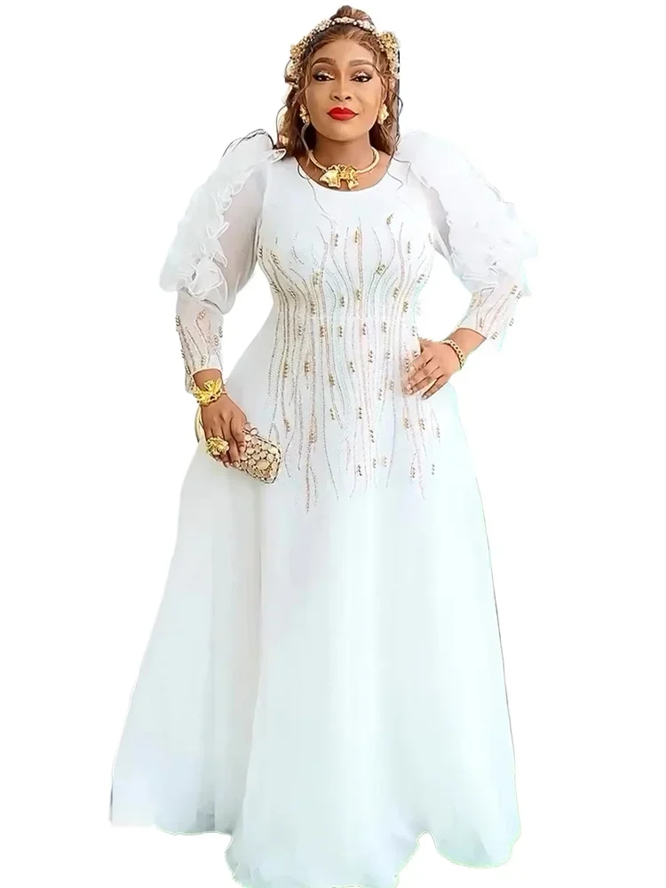 Party Evening Dresses For Women Long Sleeve Robe African Dashiki Crystal Outfits Wedding Birthday Prom Gown Dubai Turkey Kaftans