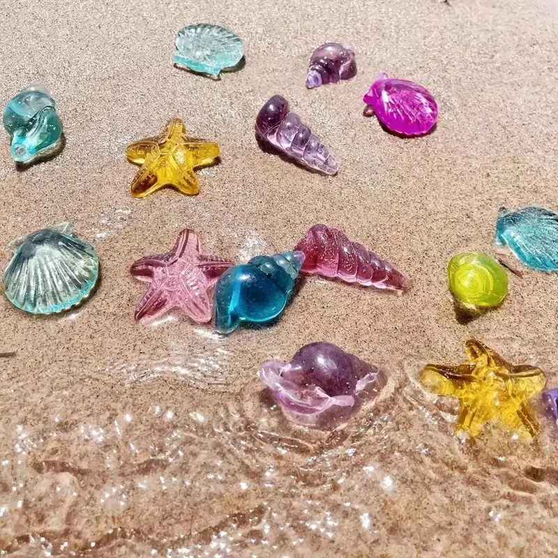 30 colorful simulated seashell decorative pieces, creative transparent crystal fish tank and pool decorations, starfish, seashel