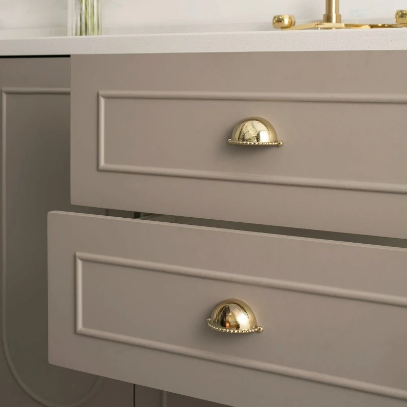 Cabinet Handle Beaded Half Moon Cup,Gold Polished Shell Shape Drawer Pull Knob,Furniture Hardware for Wardrobe Cupboard Dresser