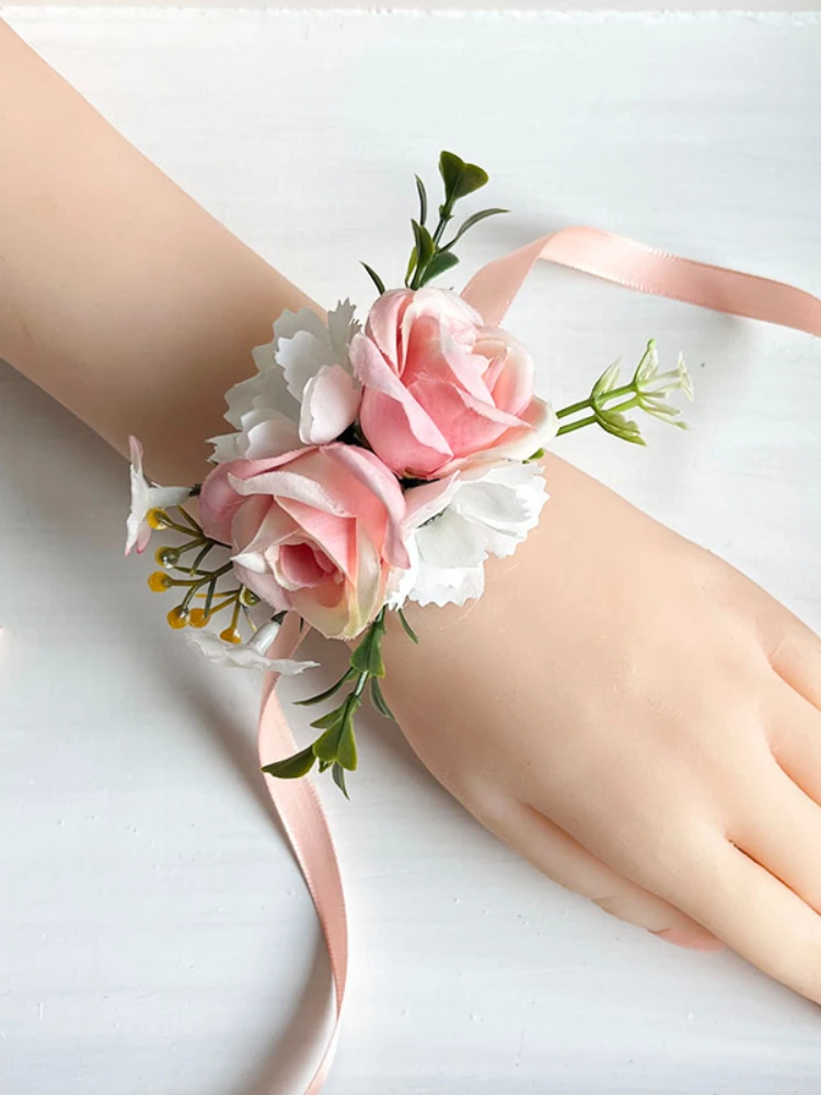 * Sposa Sposo Accessori da sposa Polso Corpetto Bracciale Polsino Fiore Damigella d'onore Fiore all'occhiello Perni da uomo Rose di seta Fiore artificiale