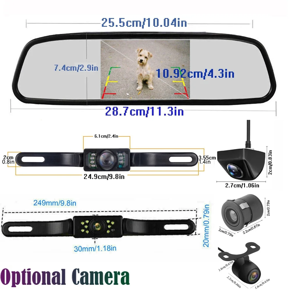 QueenDer 4.3 inch LCD Rear View Mirror Monitor Reversing Backup Camera Kit for Car MPV RV SUV Parking Easy Installation