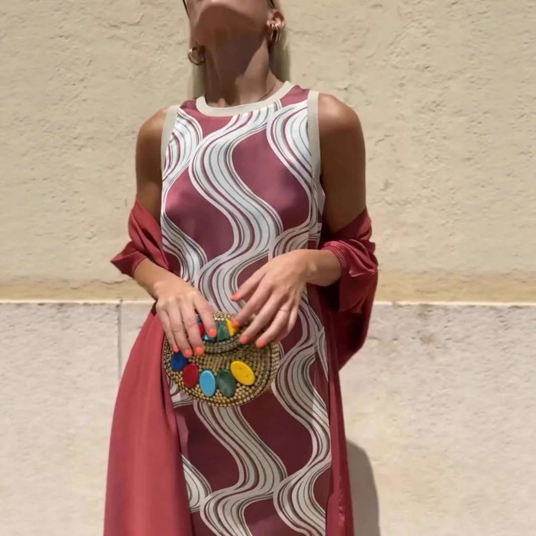 فساتين نسائية طقم مكون من قطعتين كاجوال كاجوال مطبوع عليه ألوان فضفاضة بدون أكمام فستان طويل بلون سادة معطف كارديجان مكون من قطعتين جديد