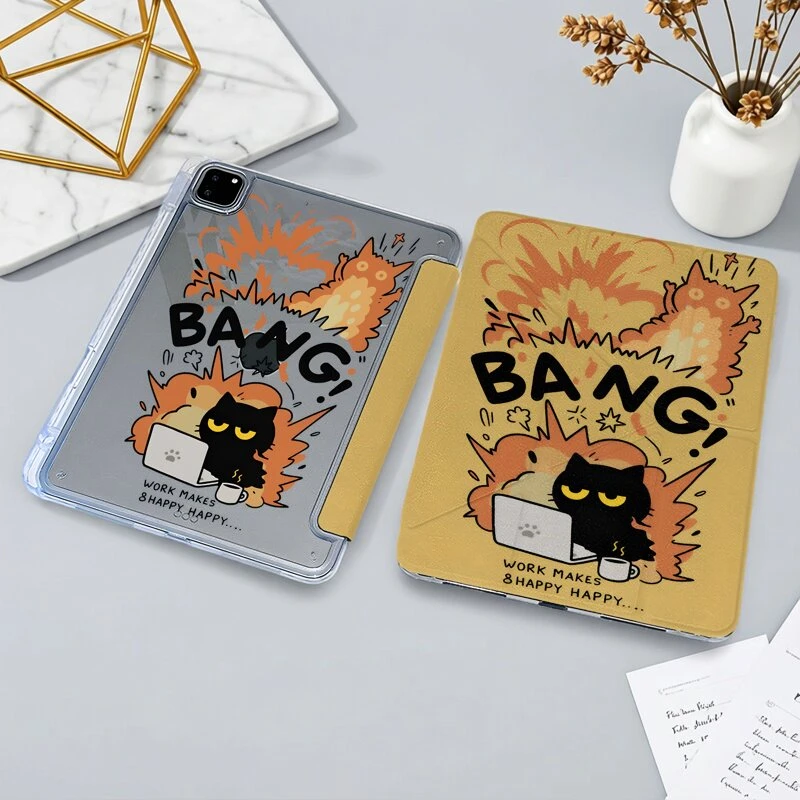 Korean Irritable Work Cat Y2K Cover For iPad Pro 13 11th M5 M4 12.9 A16 10 8 7 9th 10th For Ipad Air 11 M2 M3 Mini Tablet Case