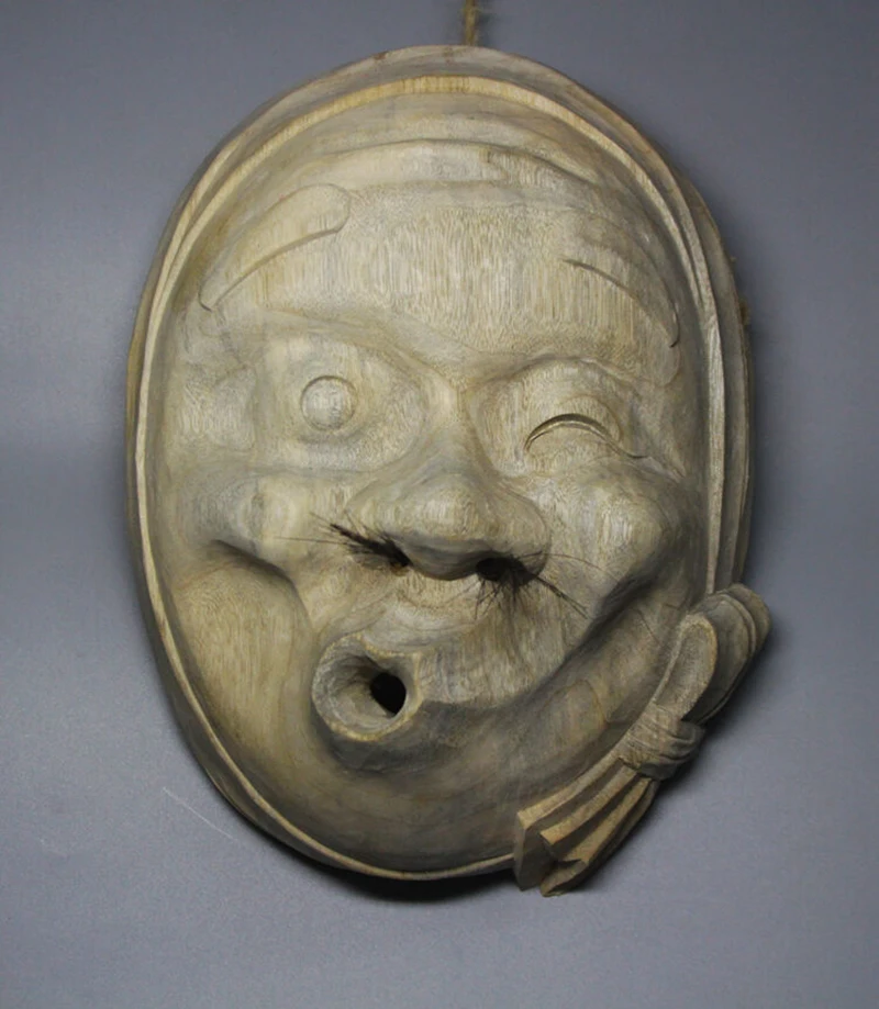 23.5x17x7 Hand Carved Japanese Noh Hyottoko Mask - QH024