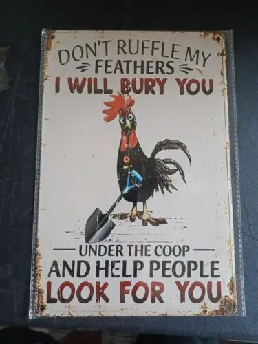 Crazy Rooster Sign 8x12 Tin Sign