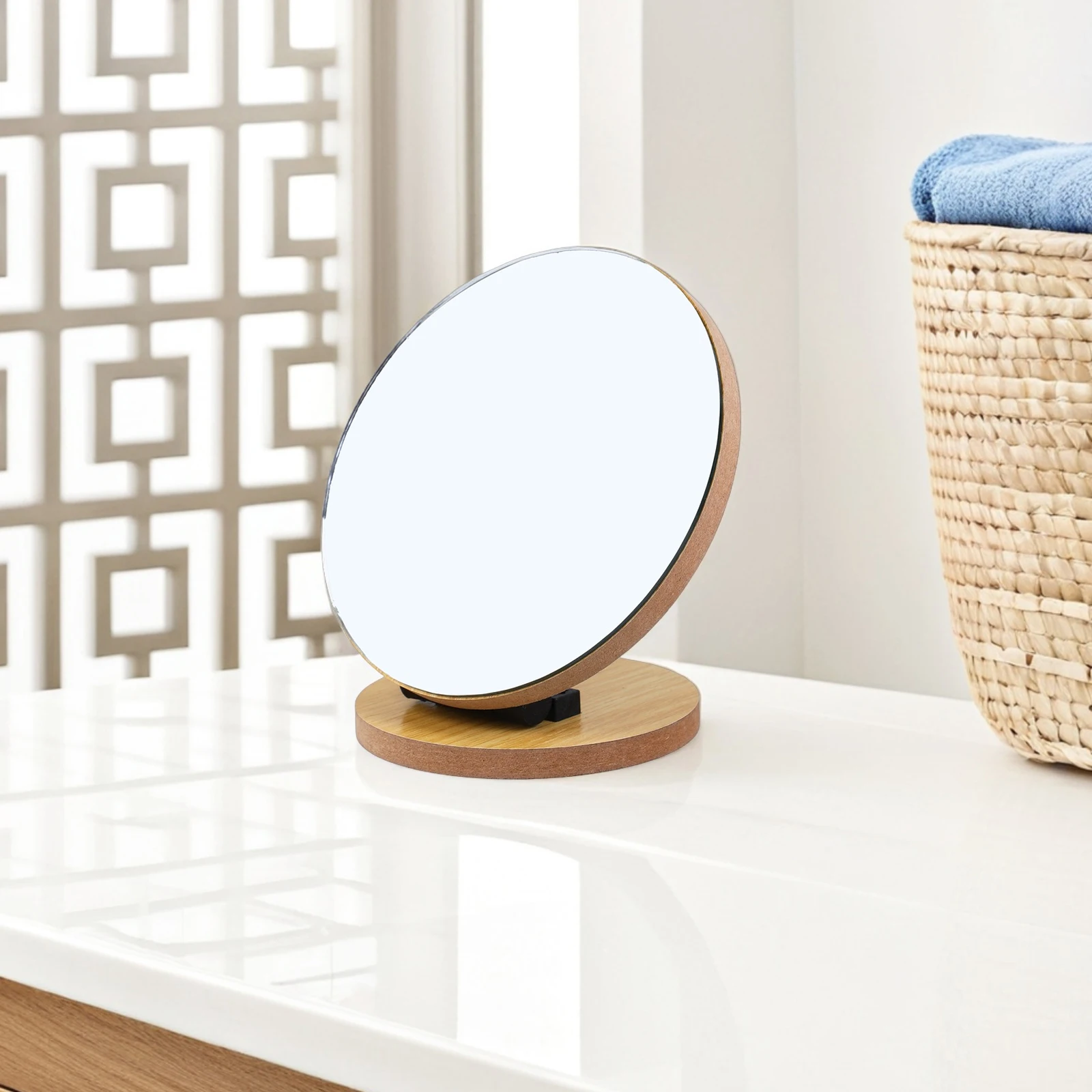 1 Uds. Espejo de maquillaje de madera con estilo, espejo de escritorio plegable para dormitorio, decoración de mesa de baño, accesorio de tocador elegante, regalo