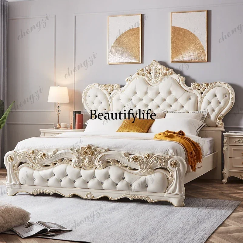 White Australia Double Bed Board Decoration Items Wooden Style Double Bed Adults Floating Cama Matrimonial Furniture For HomeN13