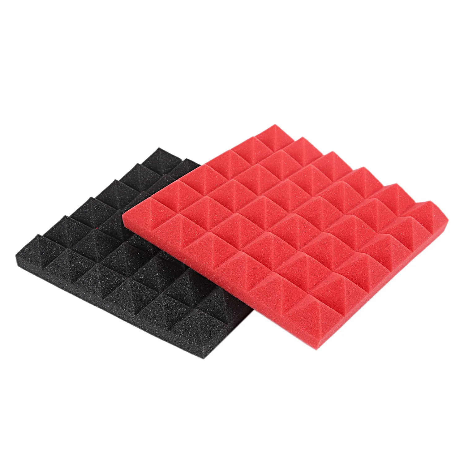 Azulejos de espuma acústica de carbón, paneles de espuma insonorizados, acolchado de sonido de estudio, 2 x 10 x 10 pulgadas (negro + rojo)
