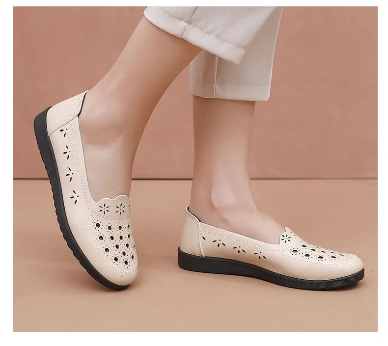 Sandalen Sommer Komfort Baotou Weiche Sohle Mutterschuhe Flache Sohle Damenschuhe Lochlederschuhe Schuhe für mittlere und ältere Altersgruppen – Detail 12