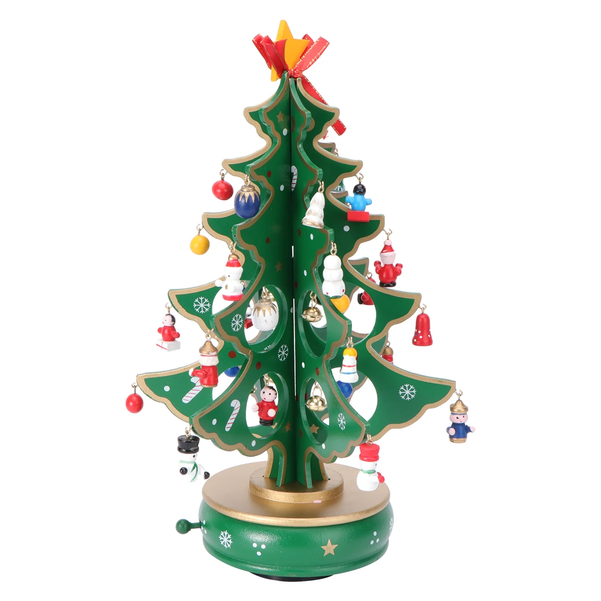 

1pc Classic Music Box Wooden Clockwork Christmas Tree With Pendant Handmade Music Box Christmas Tree Miniature Desktop Ornaments