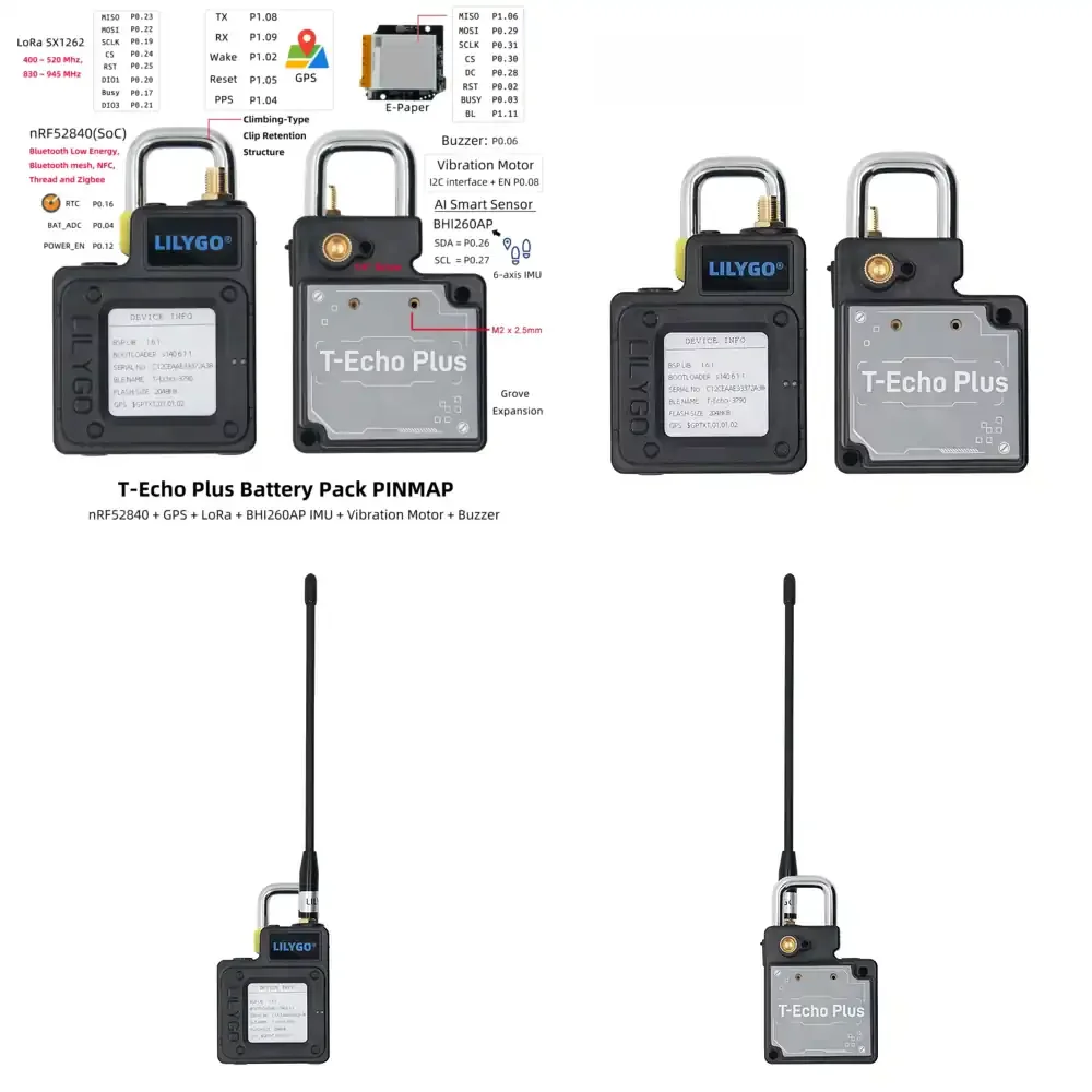 

Модуль беспроводной связи LILYGO T-Echo Plus NRF52840 с 1,54-дюймовым E-Paper дисплеем, модулем LoRa SX1262 для дальней связи с низким энергопотреблением, GNSS L76K и аккумулятором 2400 мАч