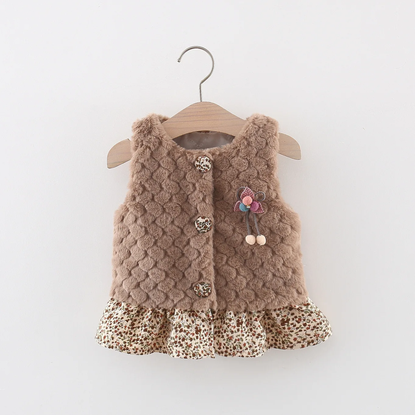 Winter Newborn Girls\' Plush Coat Sleeveless Sweetheart Baby Girl Fur Vest Splice Fragmented Flowers