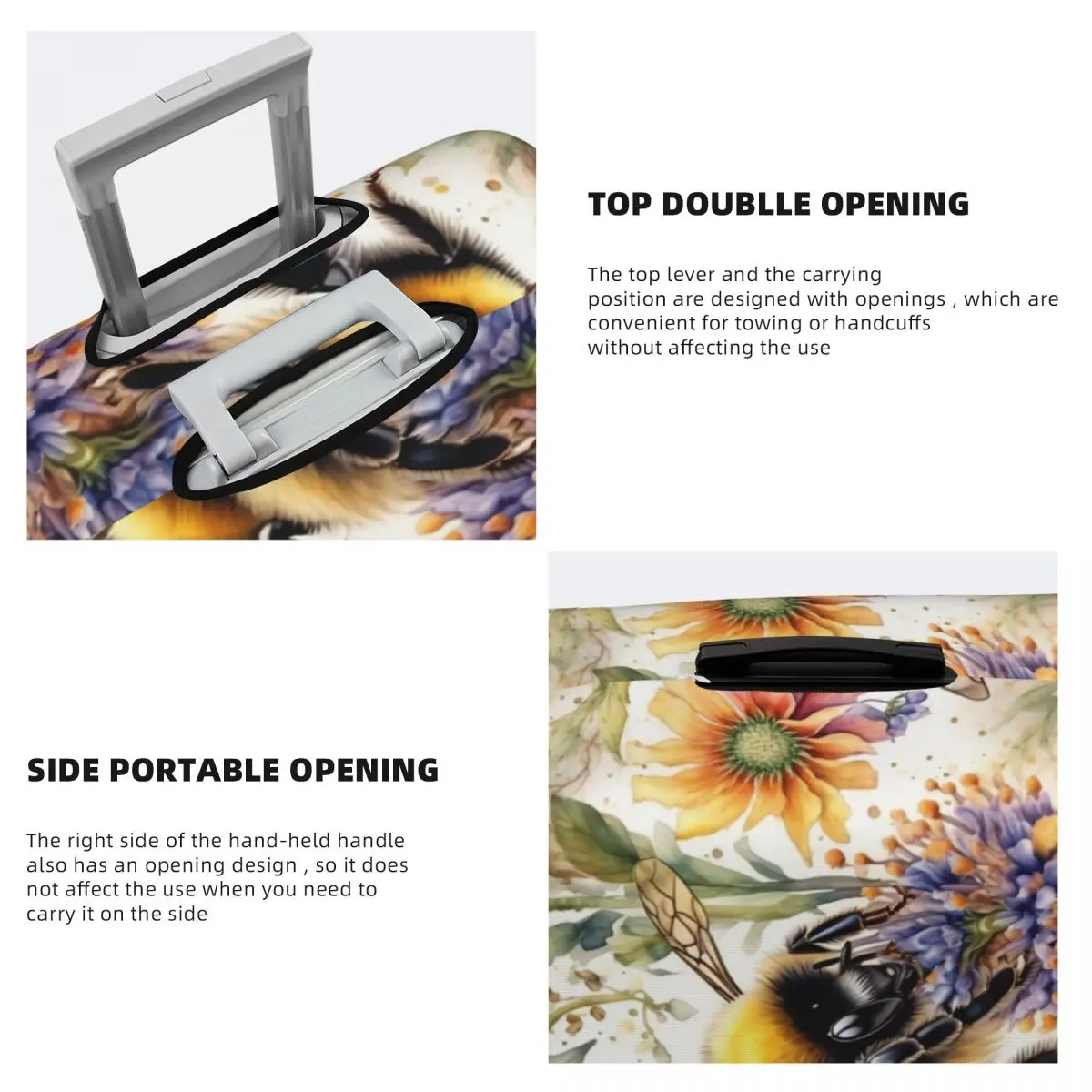 Housse de protection pour bagages à imprimé Floral abeille drôle, housses de valise de voyage lavables