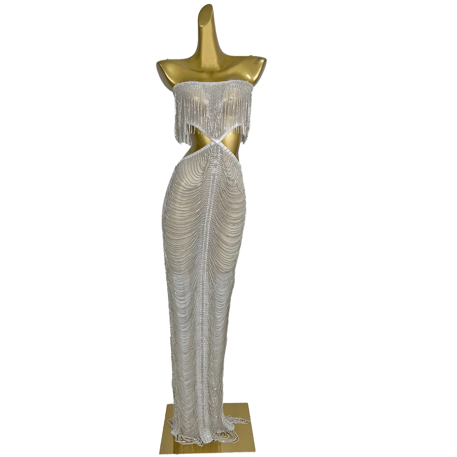 مثير حمالة شرابة حجر الراين عيد ميلاد حفلة موسيقية فستان طويل النساء ملابس الحفلات قطع الطابق طول مأدبة مساء فستان ضيق